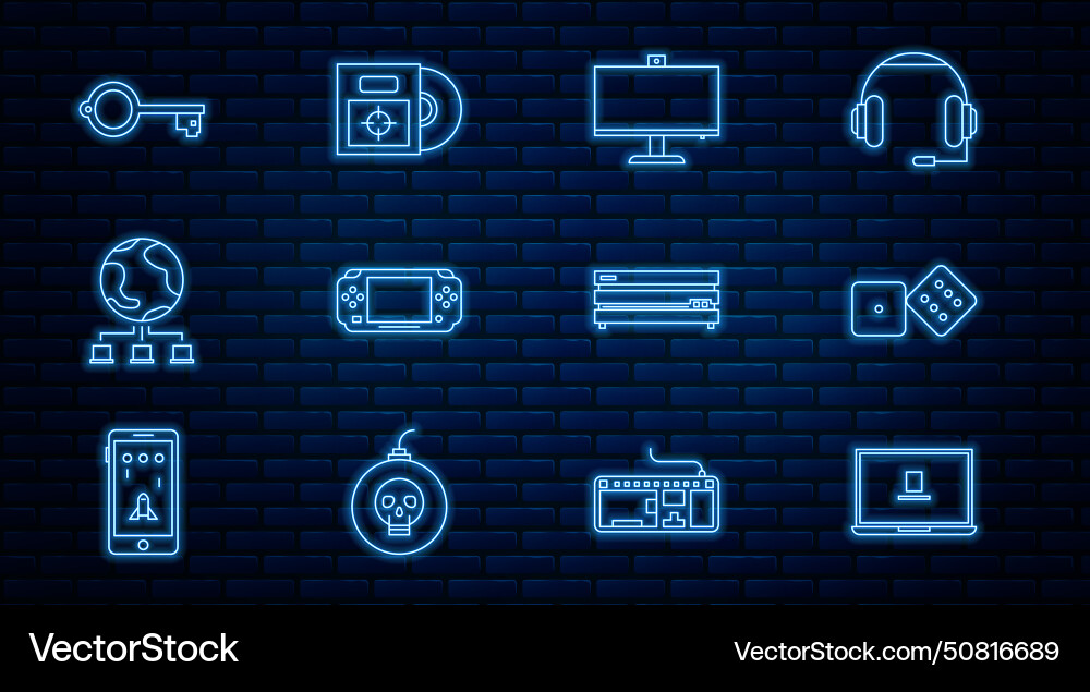 Set line laptop game dice computer monitor Vector Image