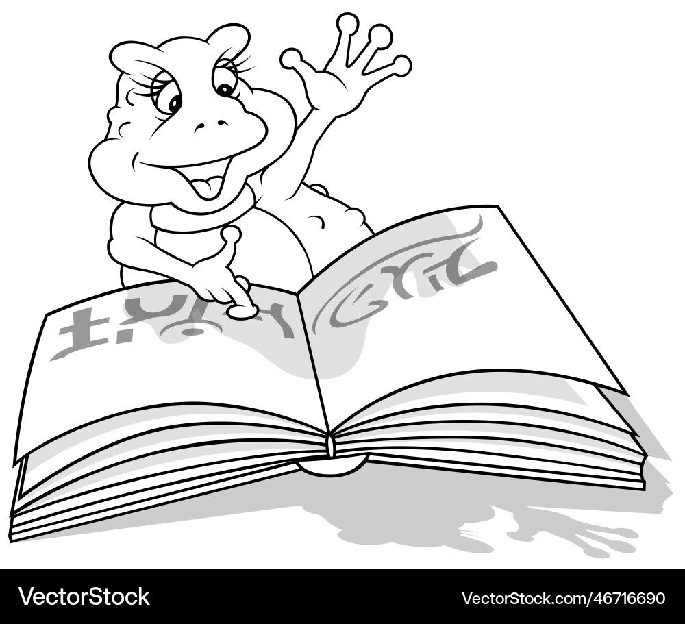 Drawing of a smiling frog with an open book vector image