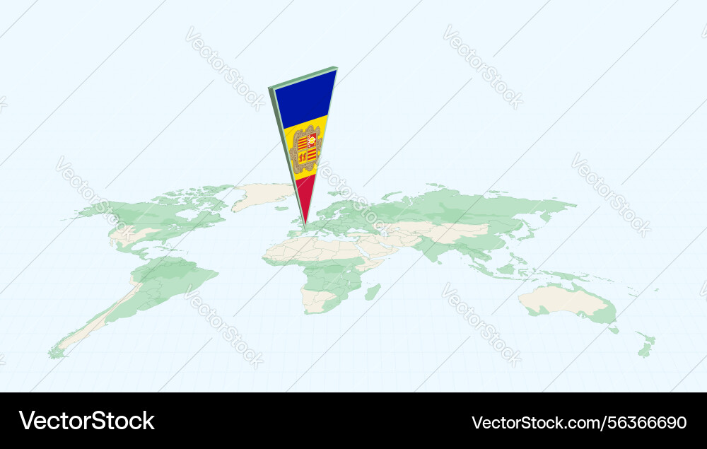 Highlighted andorra on global map with 3d flag Highlighted andorra on global map with 3d flag vector image