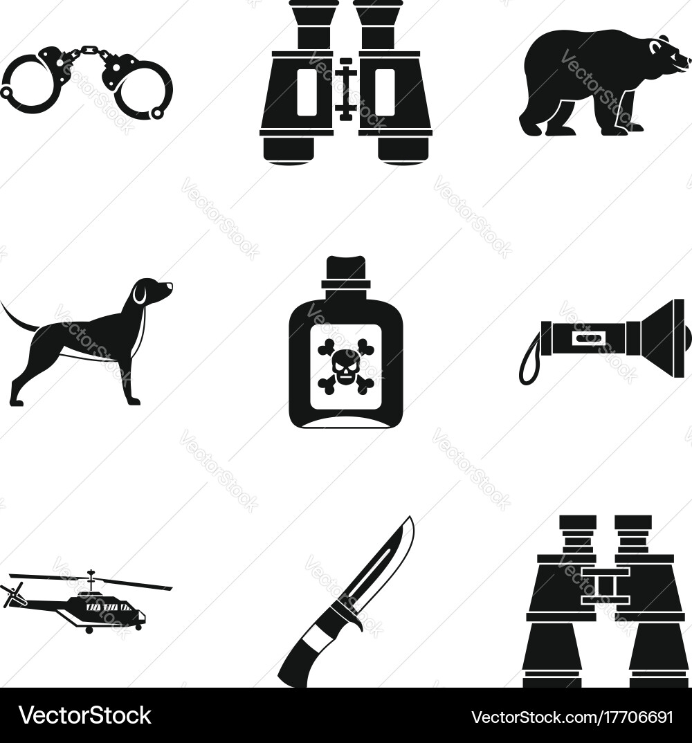 Hunting stuff icons set simple style Vector Image