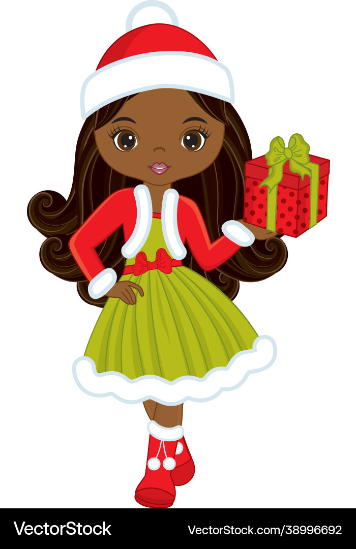 Beautiful black girl holding christmas gift box Beautiful black girl holding christmas gift box vector image