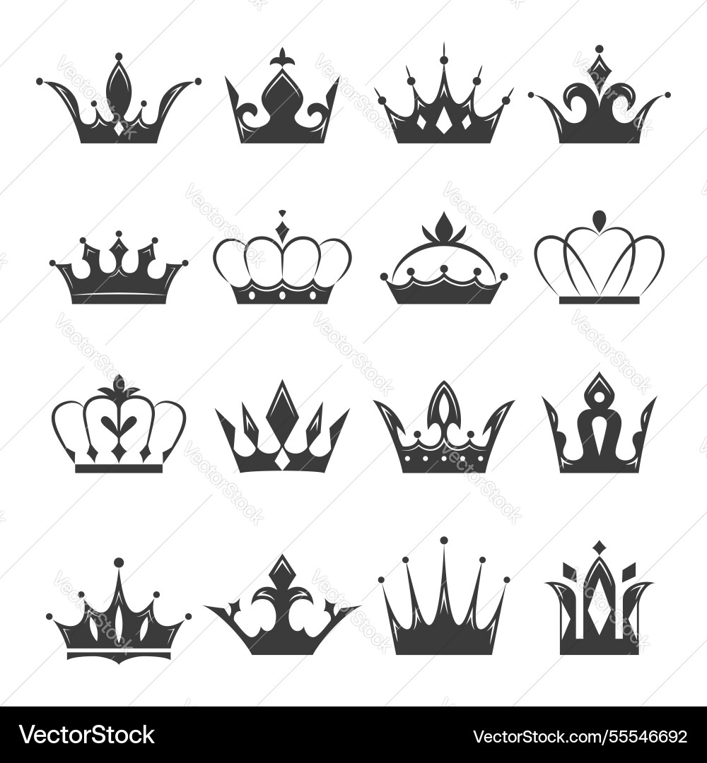 Black crown silhouettes in various elegant designs Vector Image