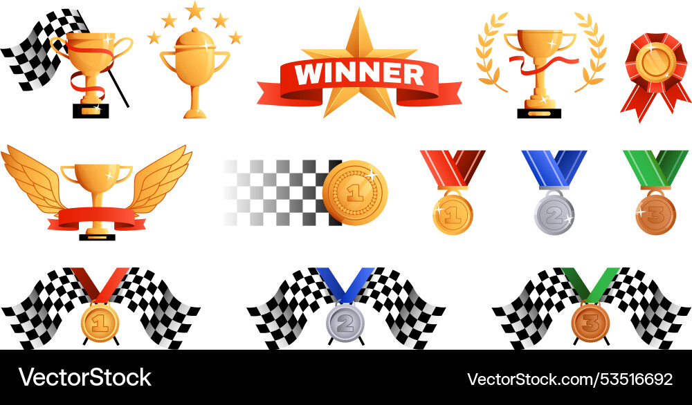 Sport winner trophies racing award cup Sport winner trophies racing award cup vector image