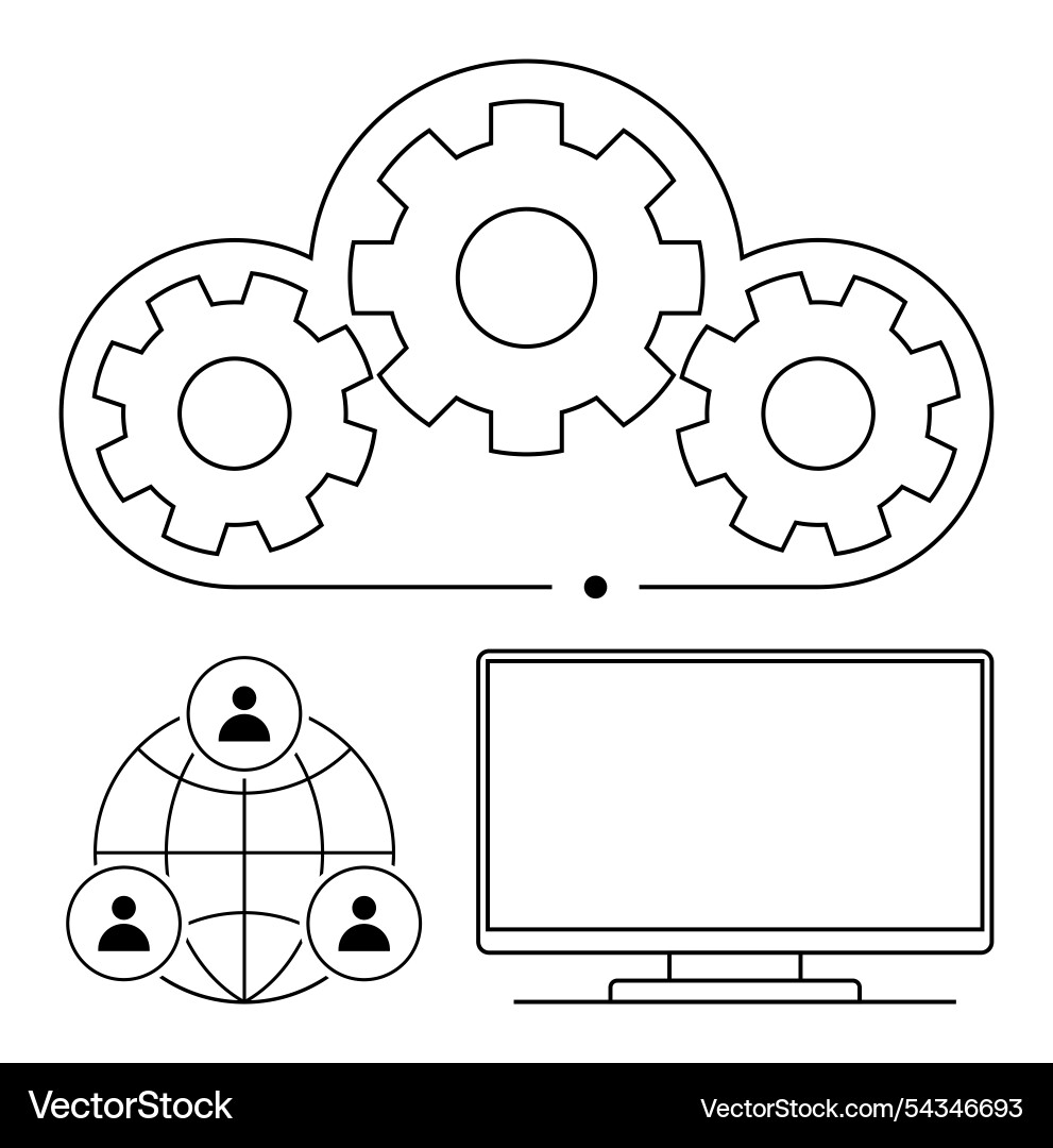 Cloud computing concept with gears network Cloud computing concept with gears network Vector Image