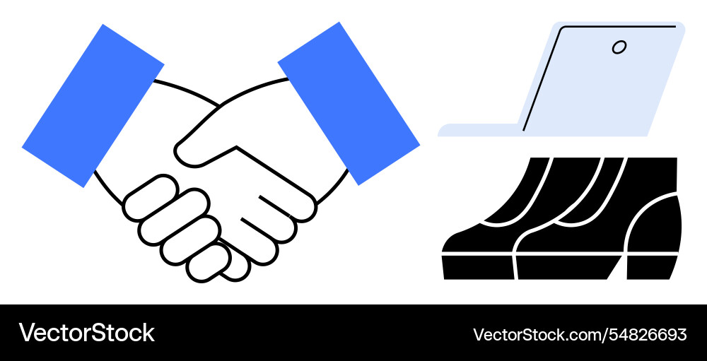 Handshake laptop and feet representing business Vector Image