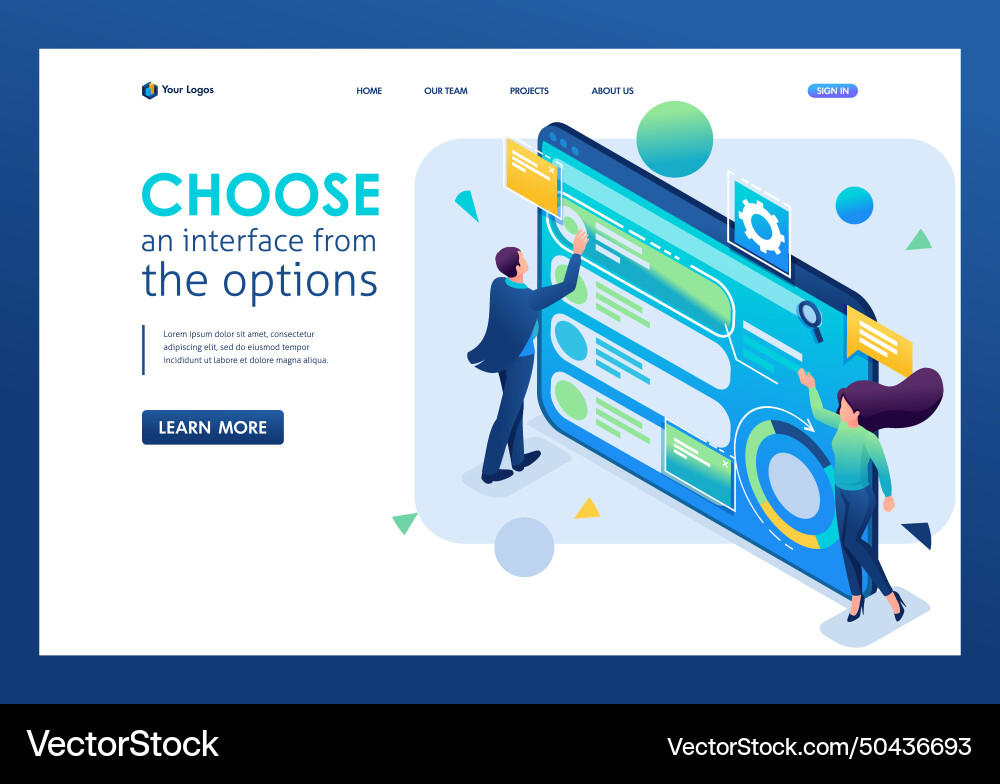Man chooses the interface from options Man chooses the interface from options vector image