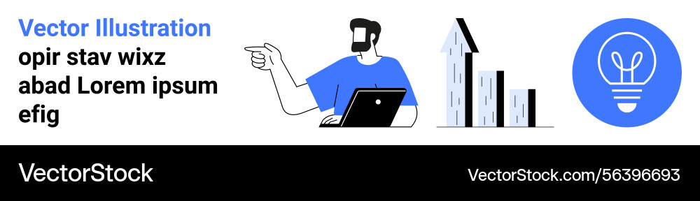 Man pointing with laptop bar graph arrow Man pointing with laptop bar graph arrow vector image