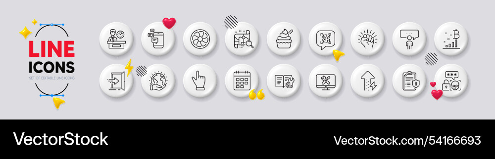 Search map click hand and fan engine line icons Search map click hand and fan engine line icons vector image