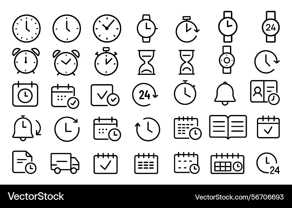 Time and schedule icon set a line style icons Time and schedule icon set a line style icons vector image