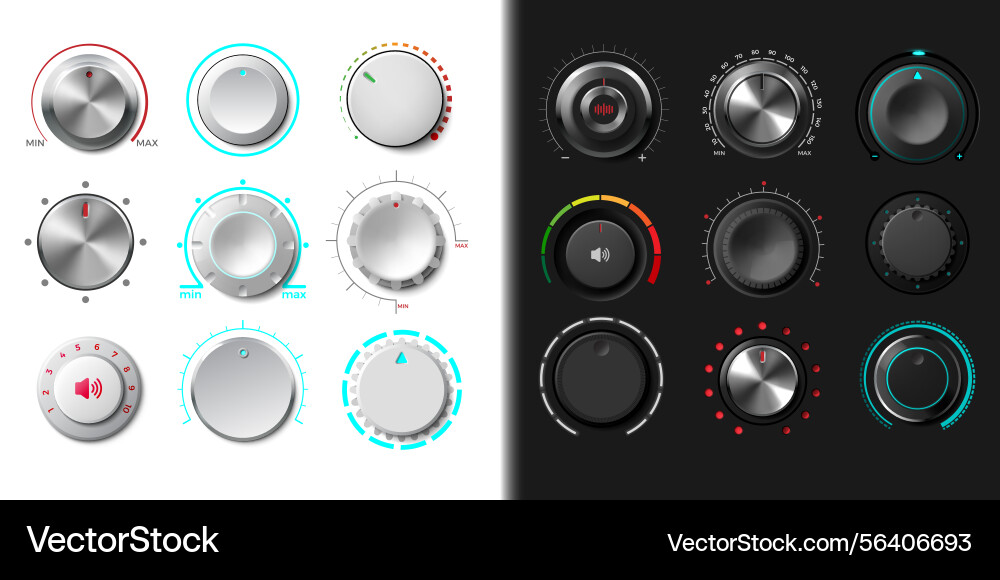 Volume dial knob button round radio switch Volume dial knob button round radio switch vector image