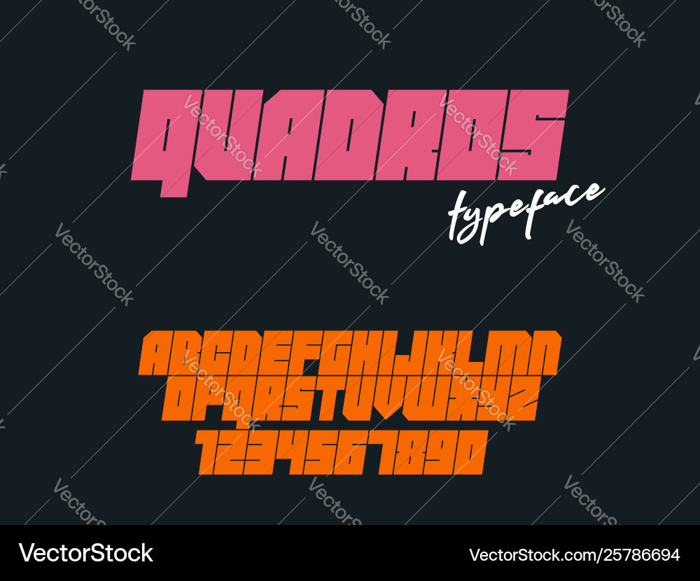 Bold Block Font - Square Letters & Numbers vector image