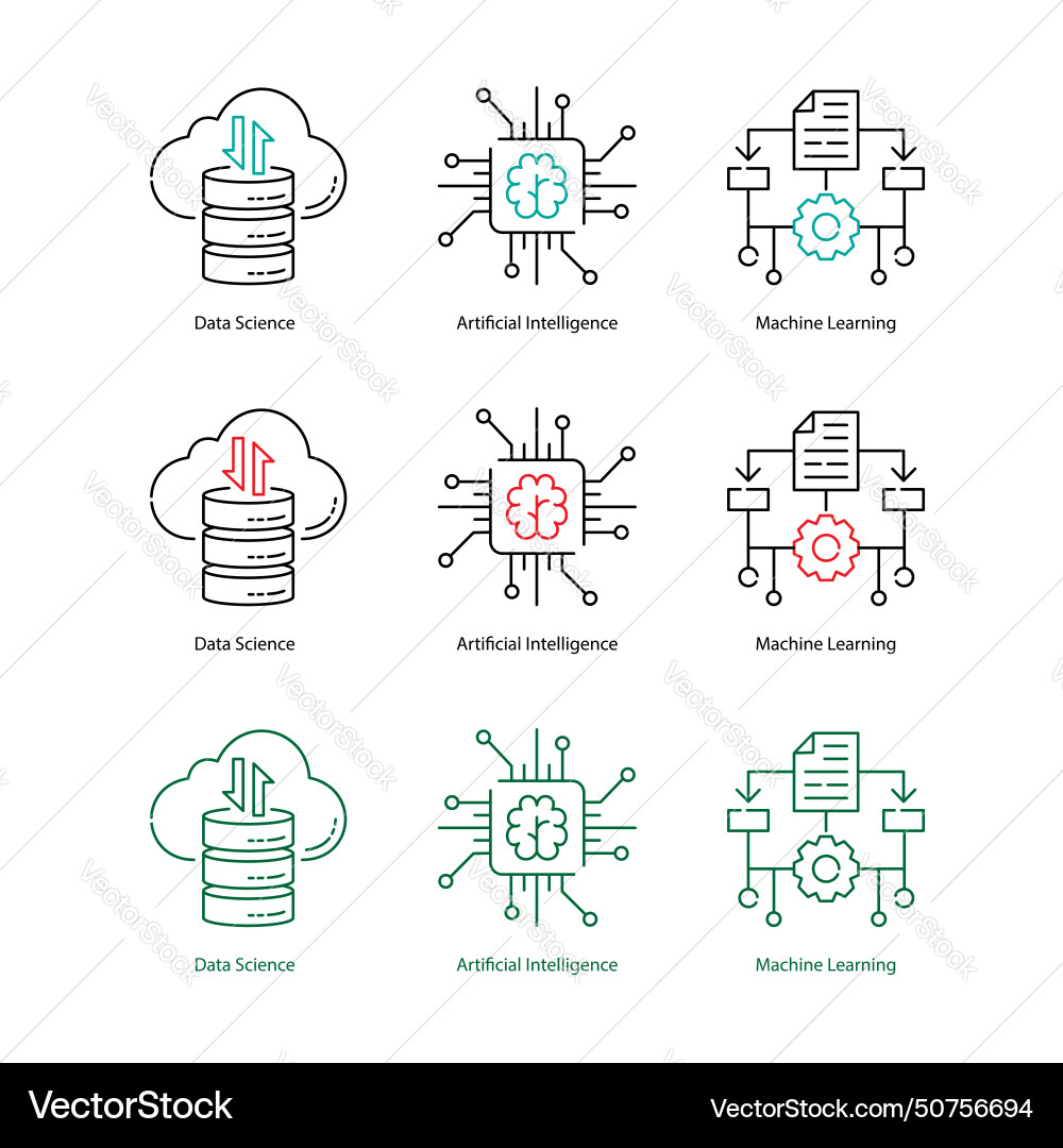 Data science vs ai ml graphic icons vector image