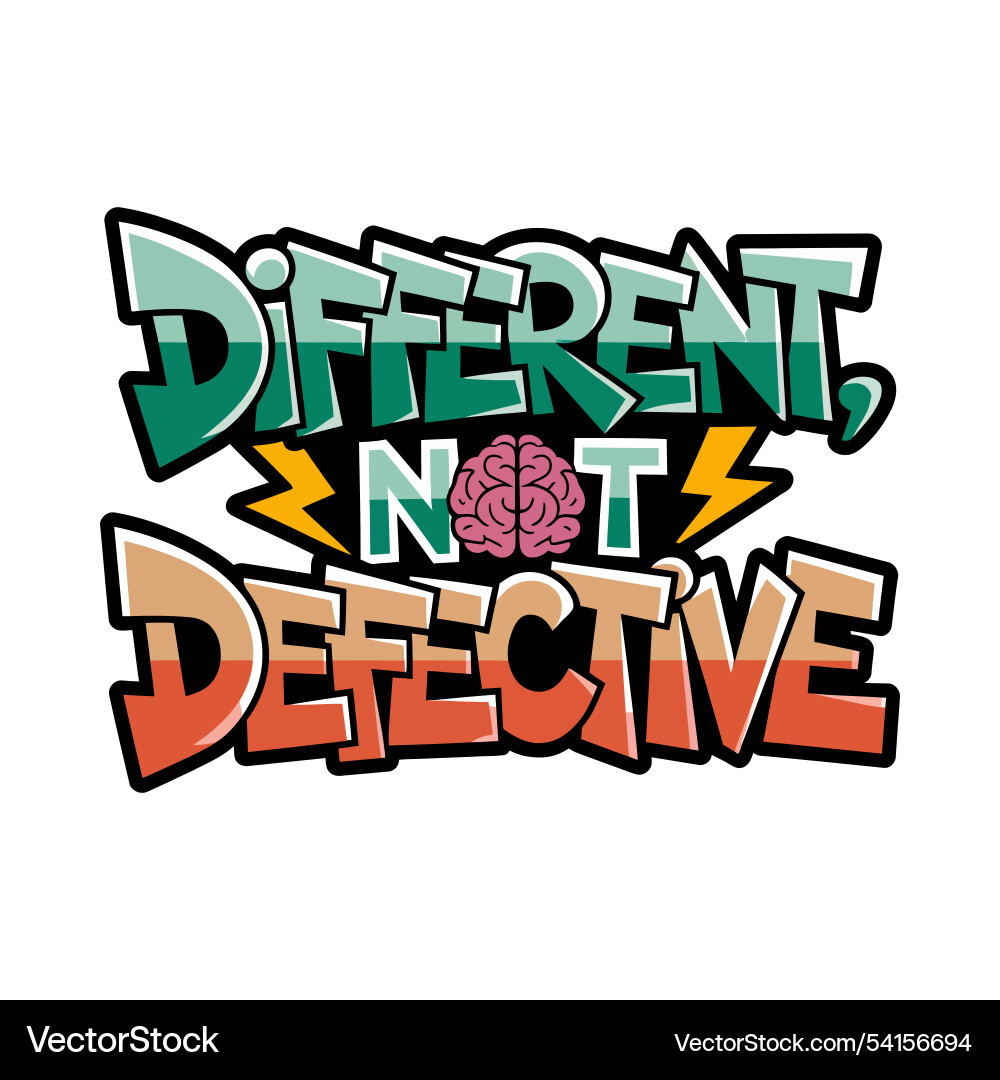 Different not defective typography with brain vector image