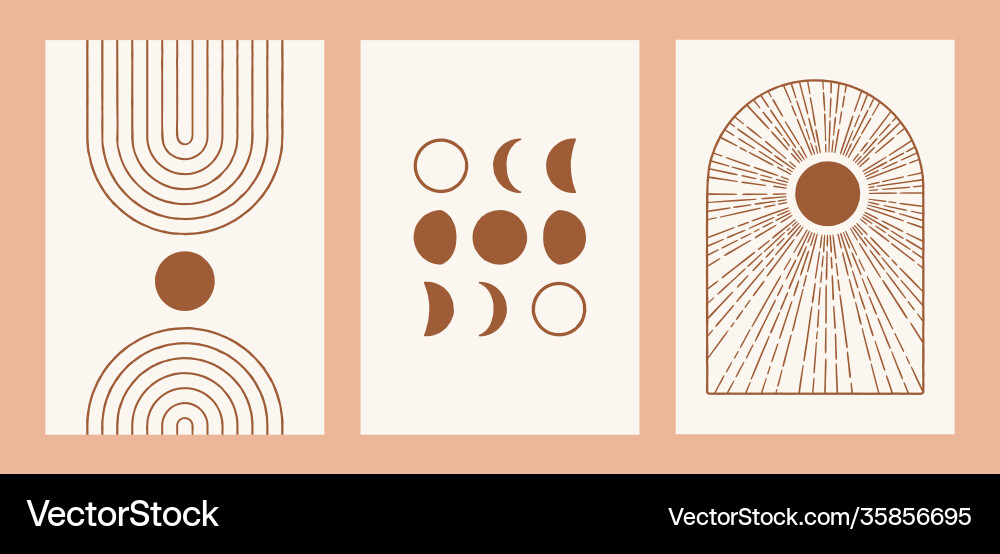 Boho Sun Moon Arch Art Set vector image