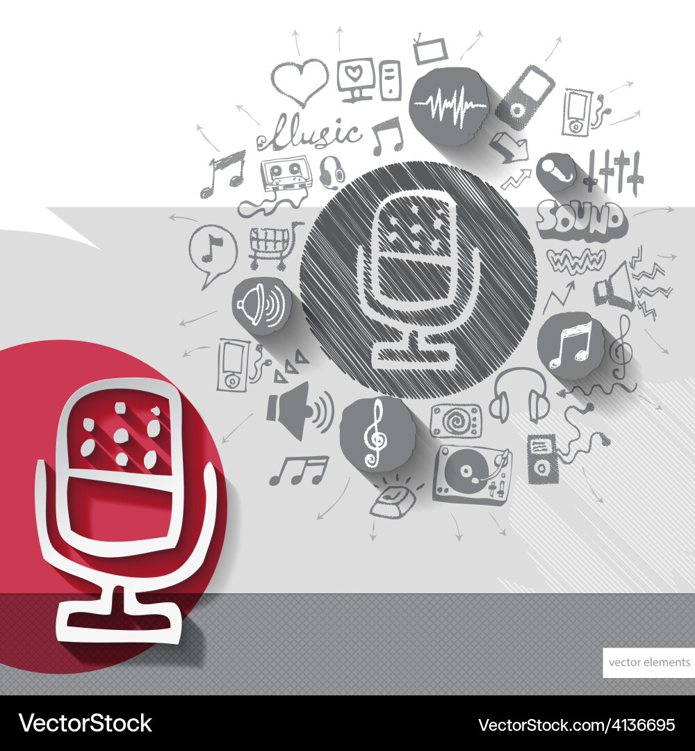 Hand drawn microphone icons with background Vector Image