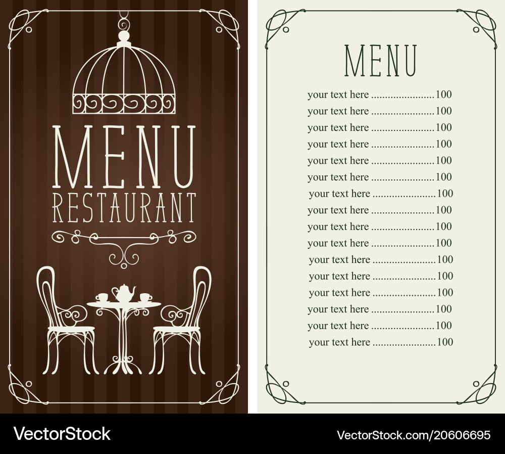 Menu with price image of served table and chairs Menu with price image of served table and chairs Vector Image