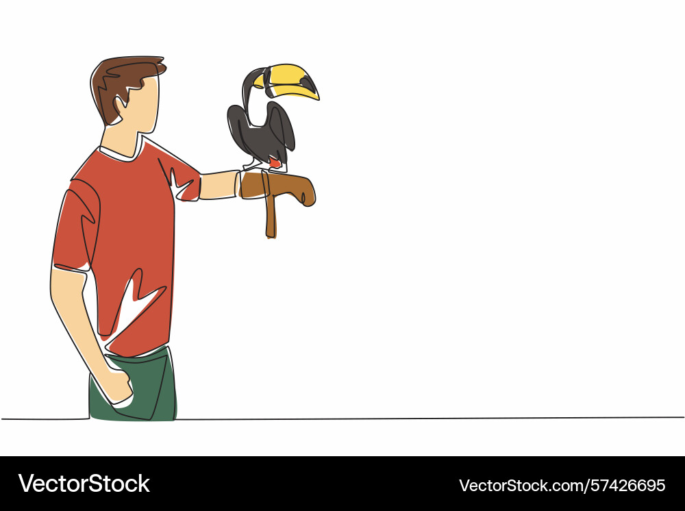 Single one line drawing toucan bird perched Vector Image