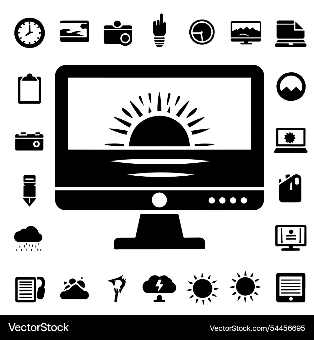 Sunset displayed on computer screen Vector Image