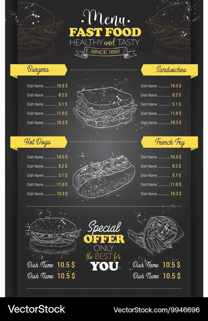 Drawing vertical scetch of fast food menu Vector Image