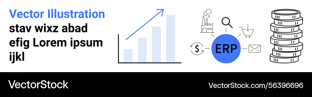 Erp system concept with data analytics workflow Erp system concept with data analytics workflow vector image