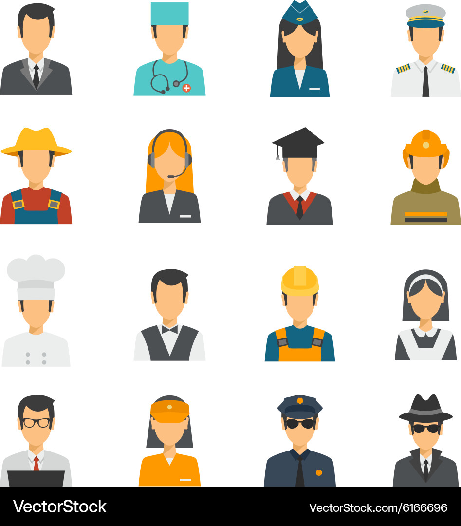 Flat avatar profession set Royalty Free Vector Image