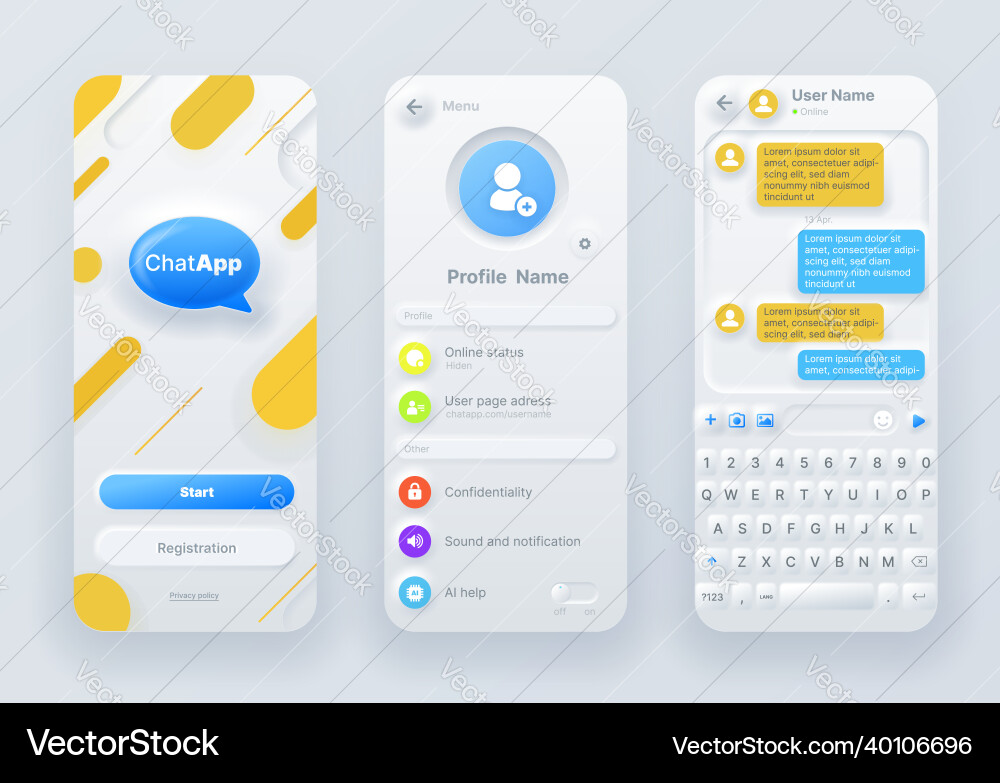 Neumorphe Chat-Anwendungsschnittstelle ui Neumorphe Chat-Anwendungsschnittstelle ui vektorbild