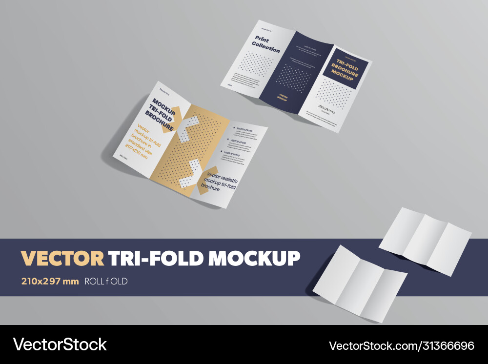 Offene dreifache Mockup im Außenansicht Rollfalte Offene dreifache Mockup im Außenansicht Rollfalte vektorbild