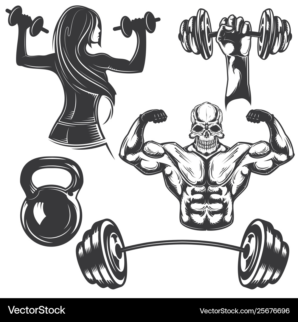 Set gym elements for creating your own badges vector image