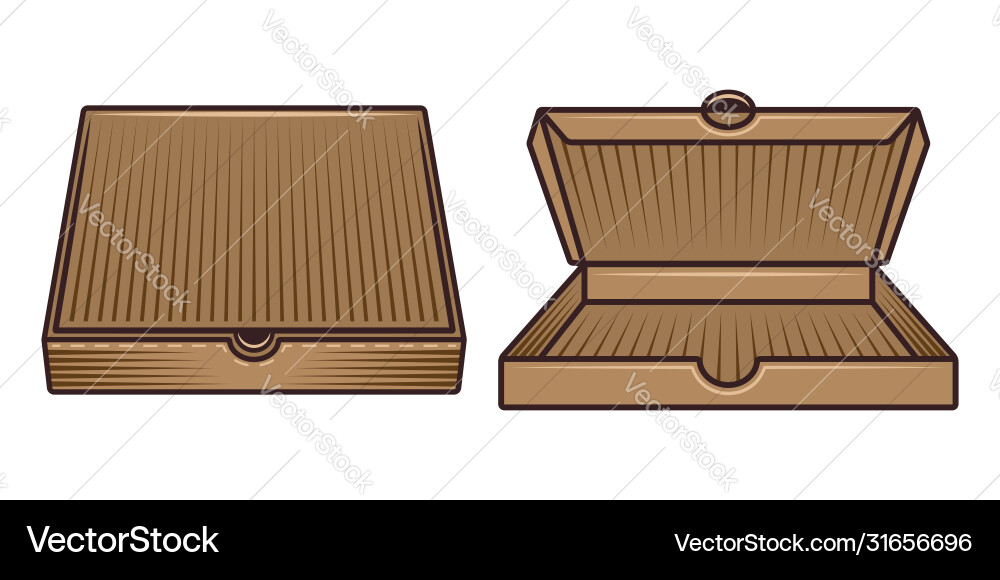 Set two cardboard pizza boxes objects Vector Image