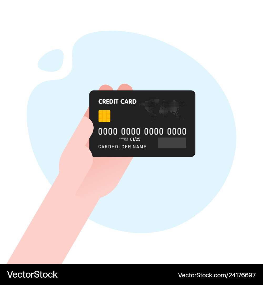 Hand with black credit card for payment on blue Hand with black credit card for payment on blue vector image