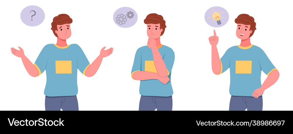 Thinking man confused thoughtful guy several Vector Image