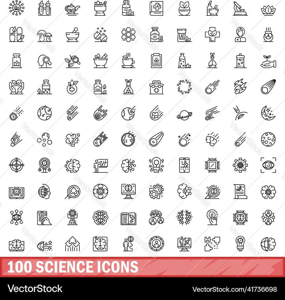 100 science icons set outline style 100 science icons set outline style vector image