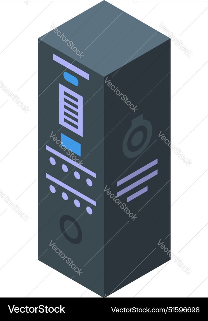 Black server tower operating with data isometric Black server tower operating with data isometric vector image