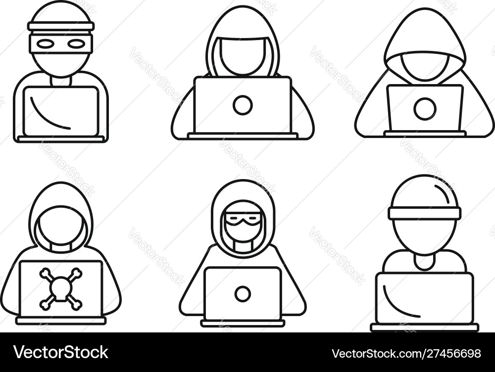 Cyber Hacker Icons - Outline Style vector image