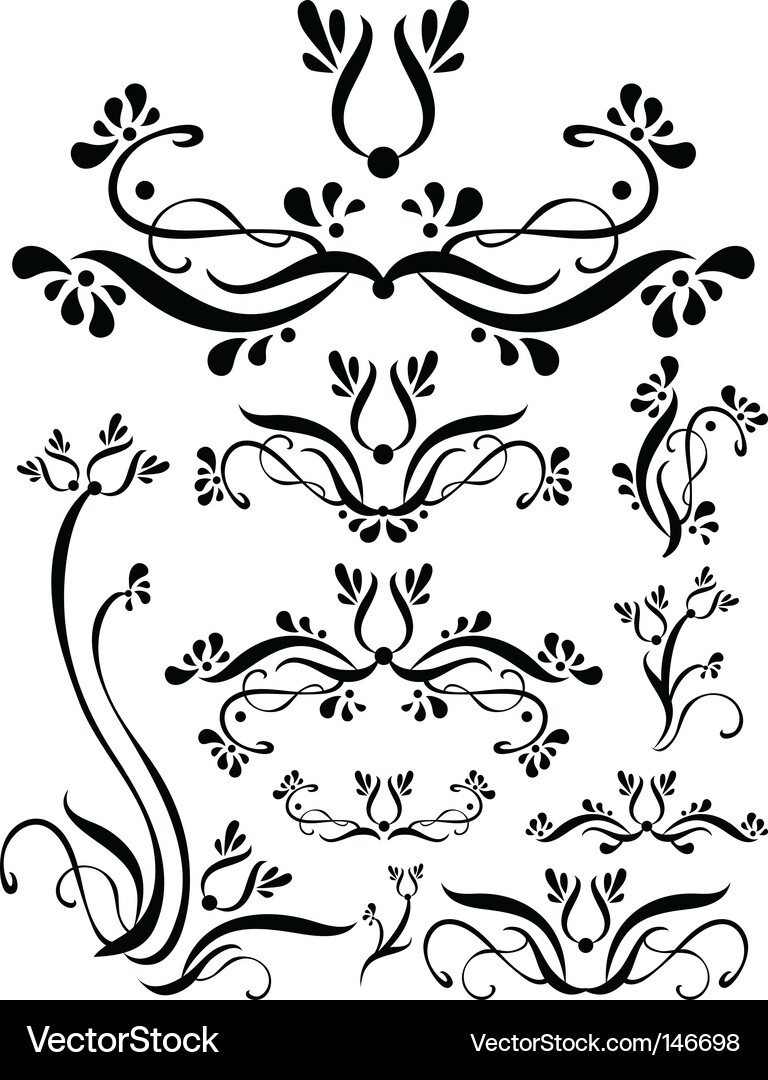Floral Scroll Ornament Set Vector Image
