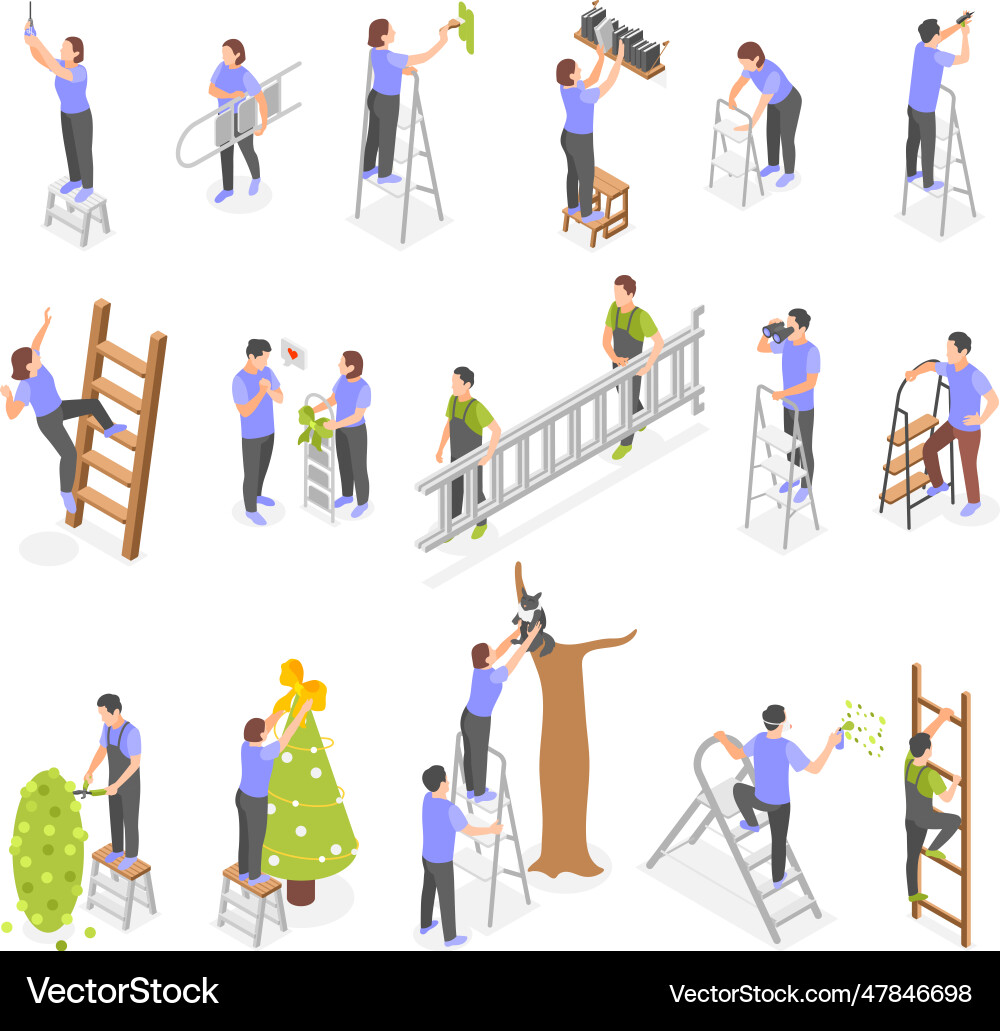 Ladder Use Icons - People & Tasks vector image