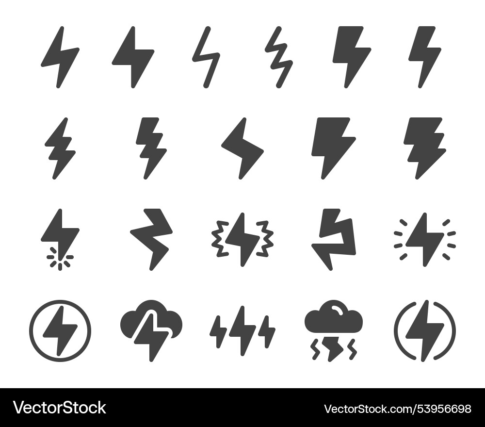 Lightning and thunder solid icon set Lightning and thunder solid icon set vector image