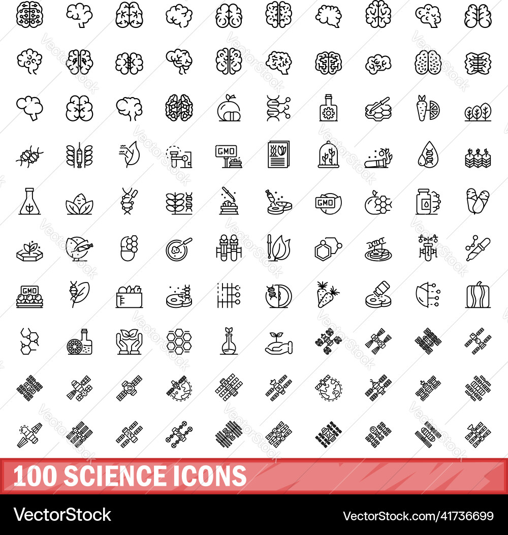 100 science icons set outline style 100 science icons set outline style Vector Image