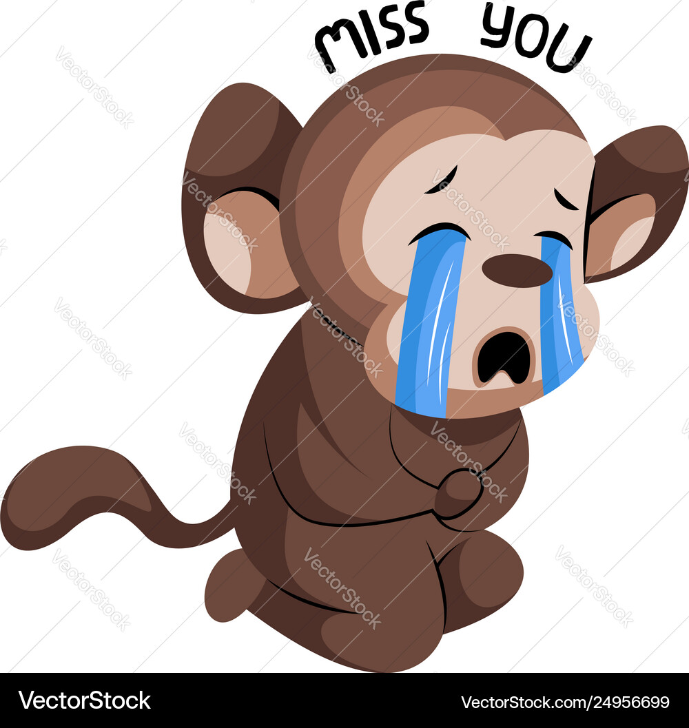 Crying cute monkey saying miss you on a white – Royalty-Free Vector |  VectorStock, image size:1000x1057