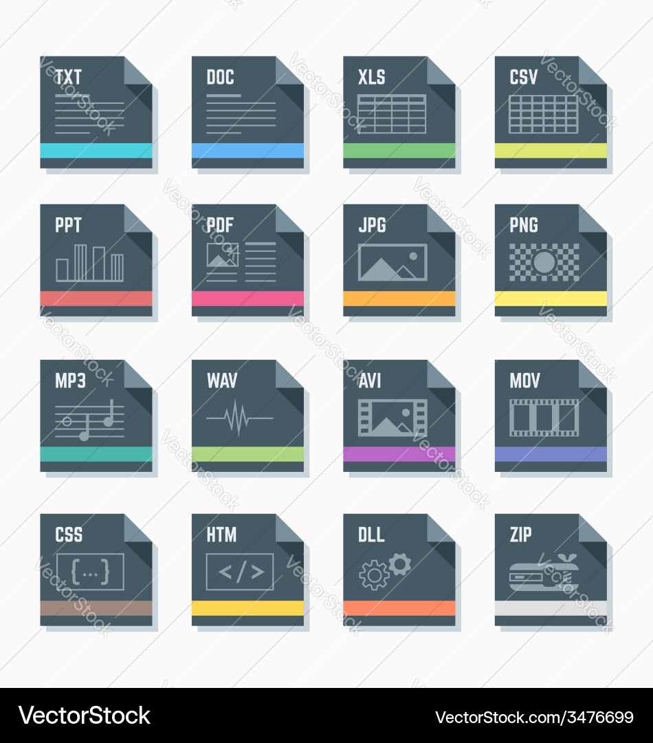 File Format Icons - Flat Style vector image