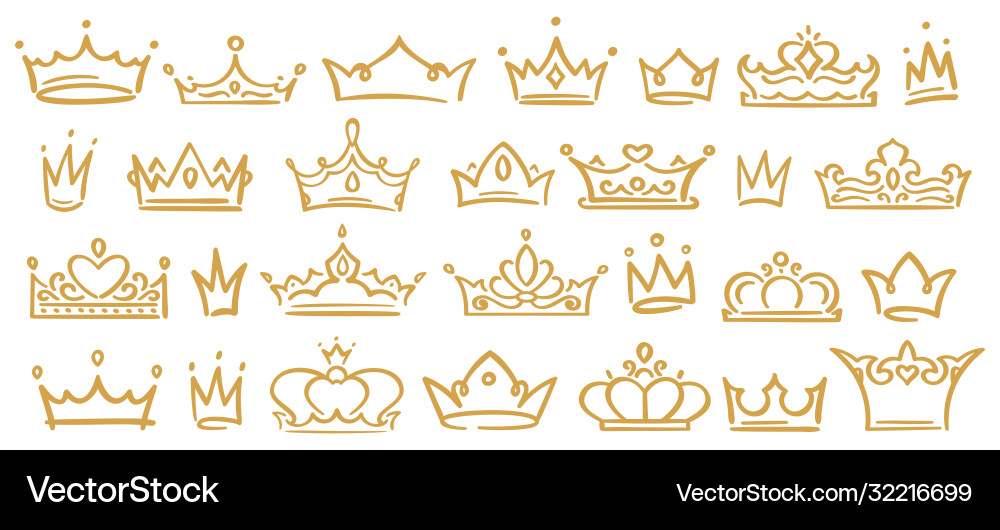Gold sketch crowns hand drown royal diadems Gold sketch crowns hand drown royal diadems vector image