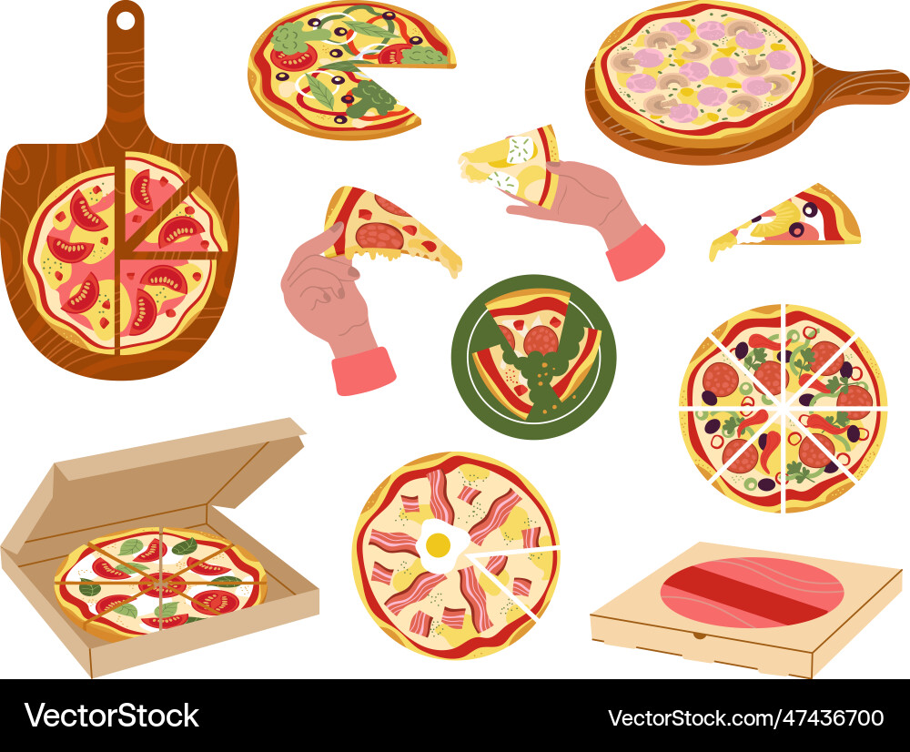 Pizza slice set fast food and delivery Pizza slice set fast food and delivery vector image