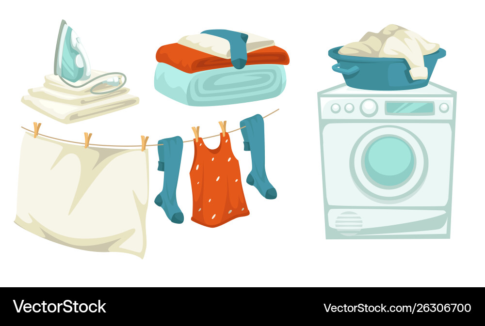 Washing machine and iron laundry drying line Washing machine and iron laundry drying line vector image
