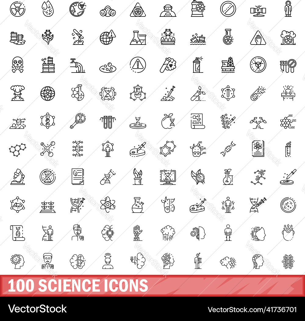 100 science icons set outline style Vector Image