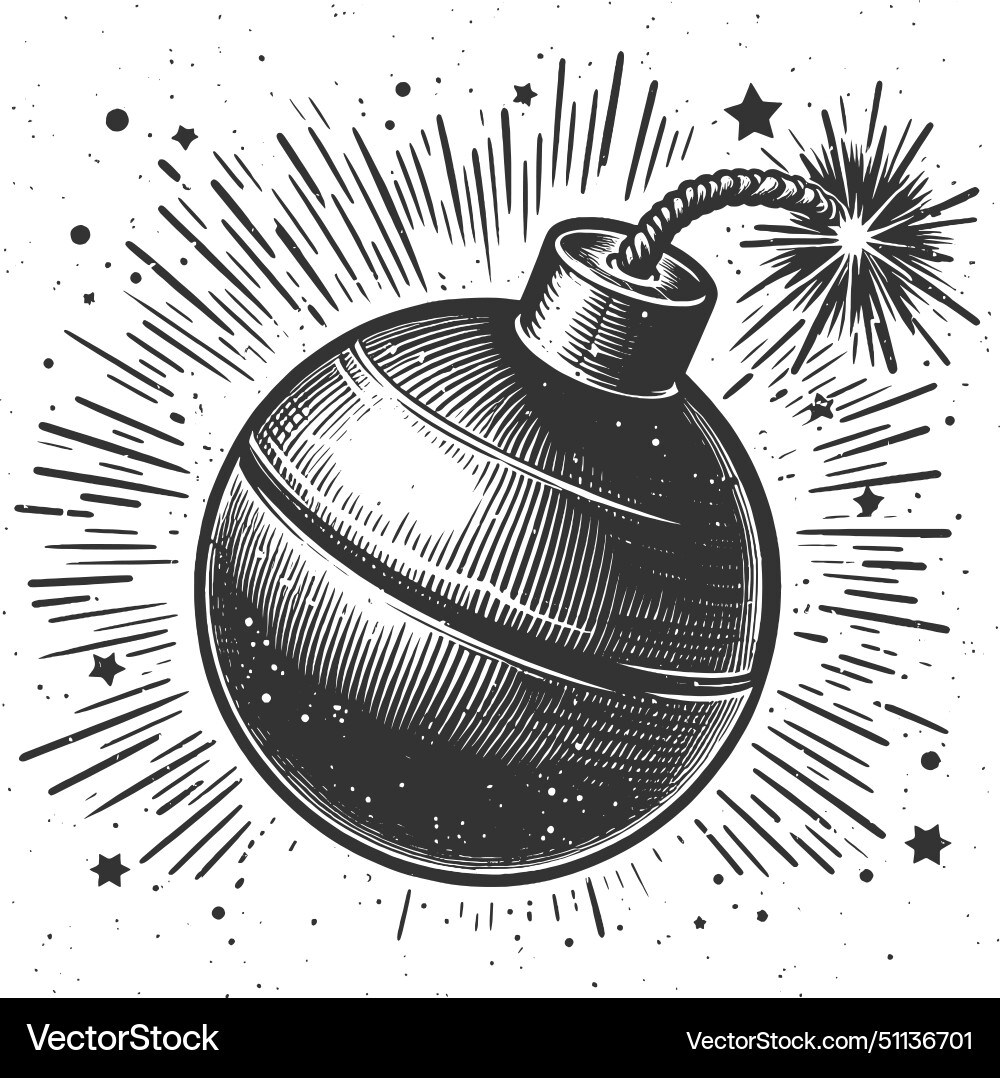 Exploding bomb engraving Exploding bomb engraving Vector Image
