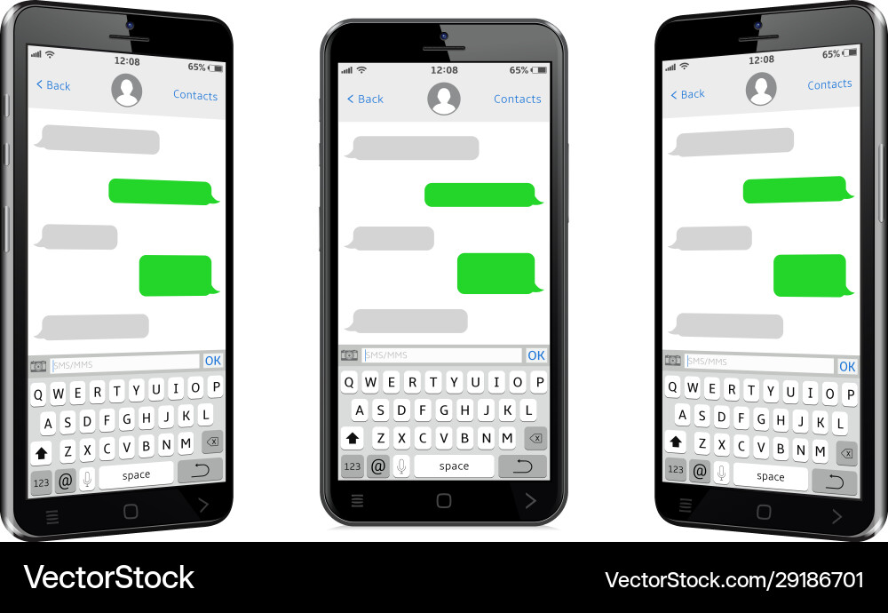 Handys verschiedene Ansichten mit sms Chat-Bildschirm Handys verschiedene Ansichten mit sms Chat-Bildschirm vektorbild