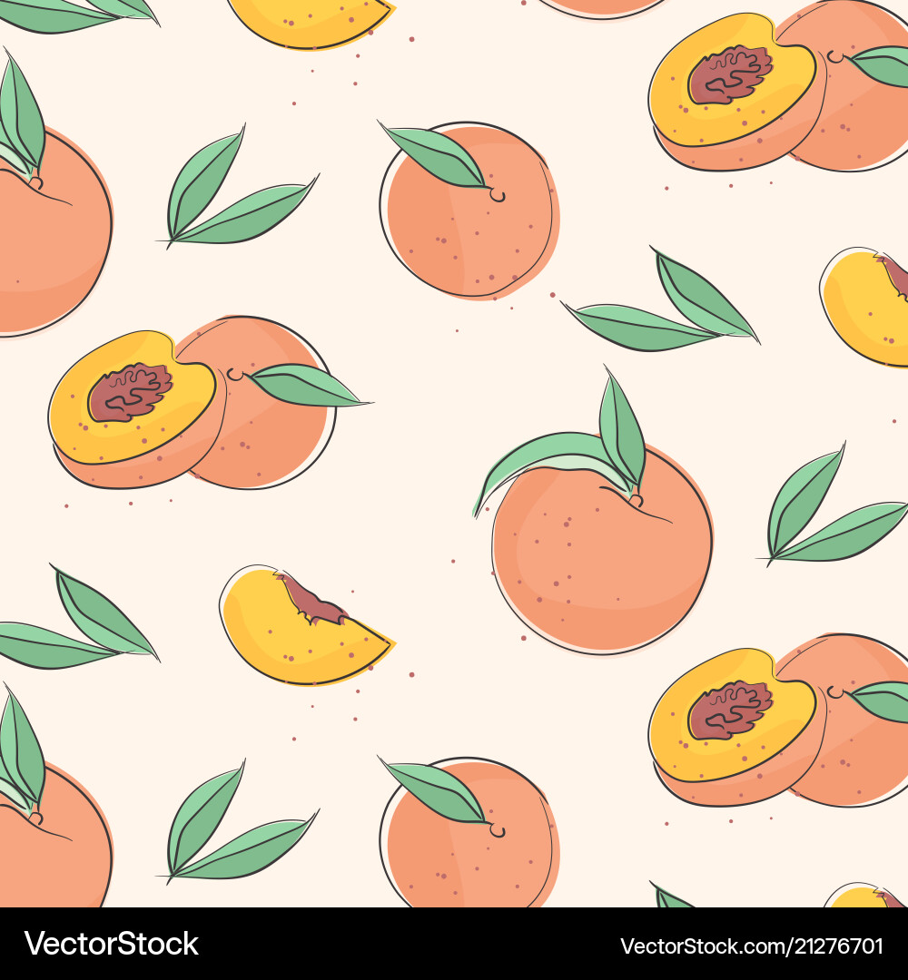 Peach macro fruit with leaves tropical nectarine Peach macro fruit with leaves tropical nectarine vector image