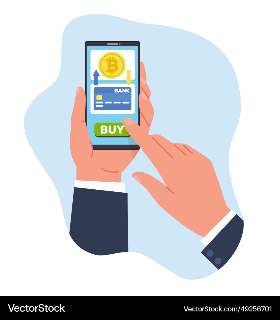 Purchase cryptocurrency using cell phone app Vector Image