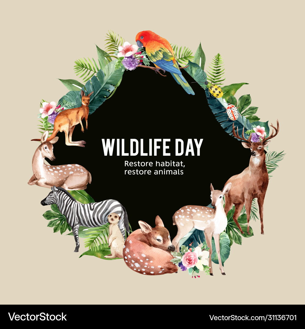 Zoo wreath design with zebra deer parrot vector image
