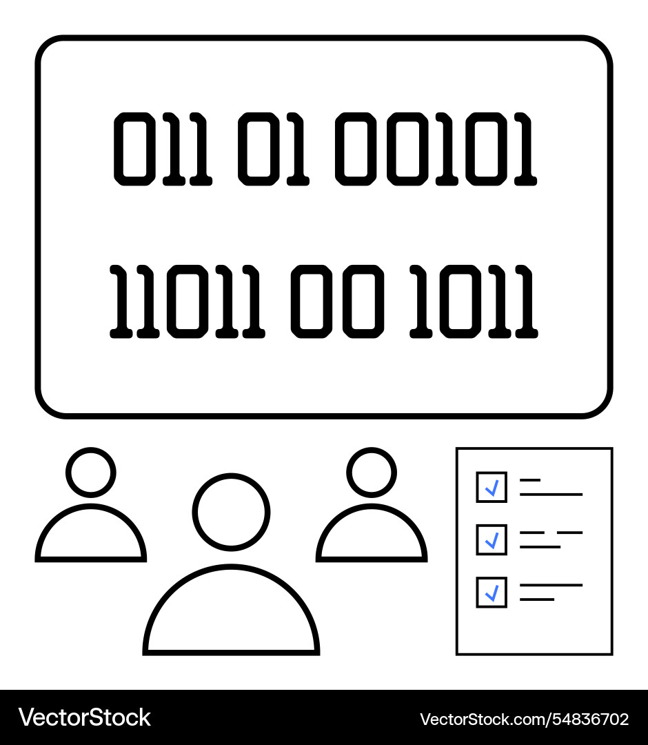 Binary code presentation with team discussion Binary code presentation with team discussion Vector Image